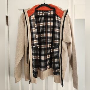 Cozy Plaid Lined Beige Jacket with Orange Accents